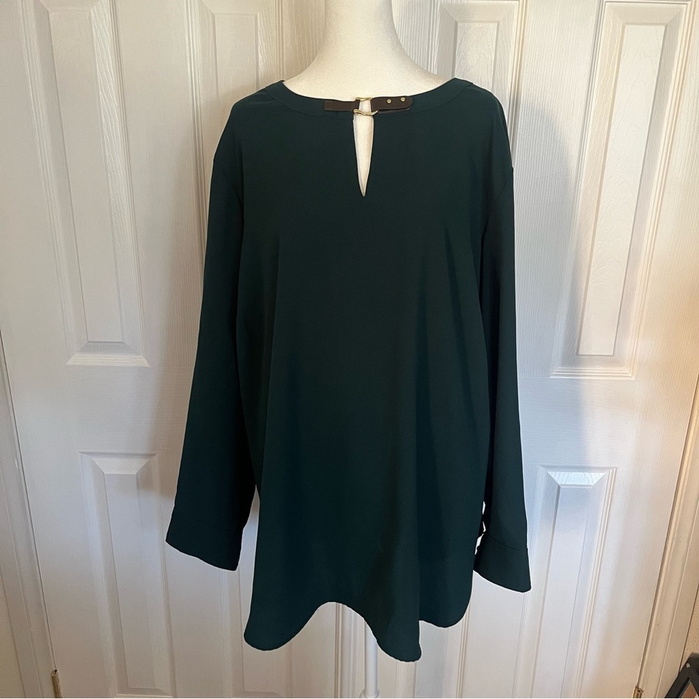 Lauren Ralph Lauren Dark Green Long Sleeve Keyhole Blouse